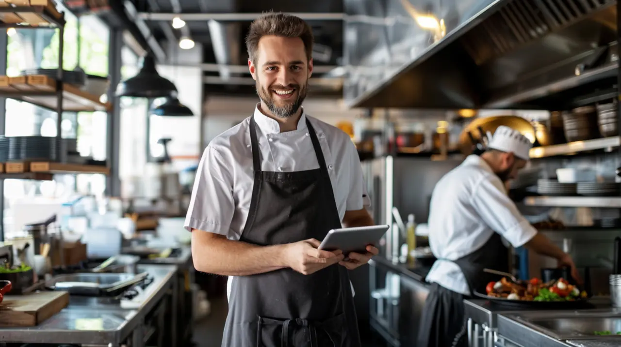 Chef using Paisible AI in a professional kitchen