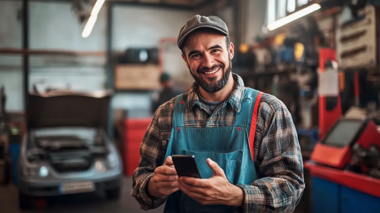 Mechanic using Paisible AI in a workshop