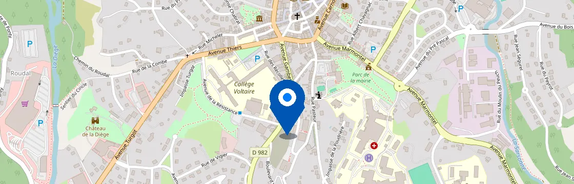 Carte et itinéraire - 12 Av. Gambetta, 19200 Ussel, France