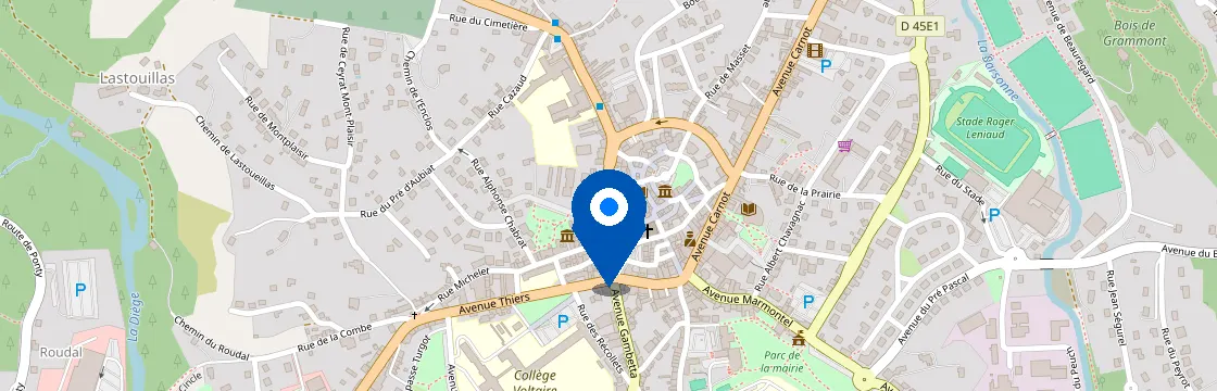 Carte et itinéraire - 12 Bd Clemenceau, 19200 Ussel, France